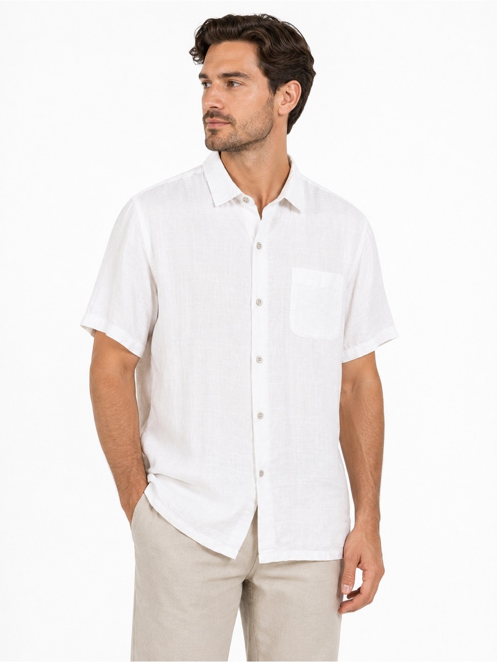 Tommy Bahama White Linen Cotton Blend Button Front Camp Shirt Men’s Large
